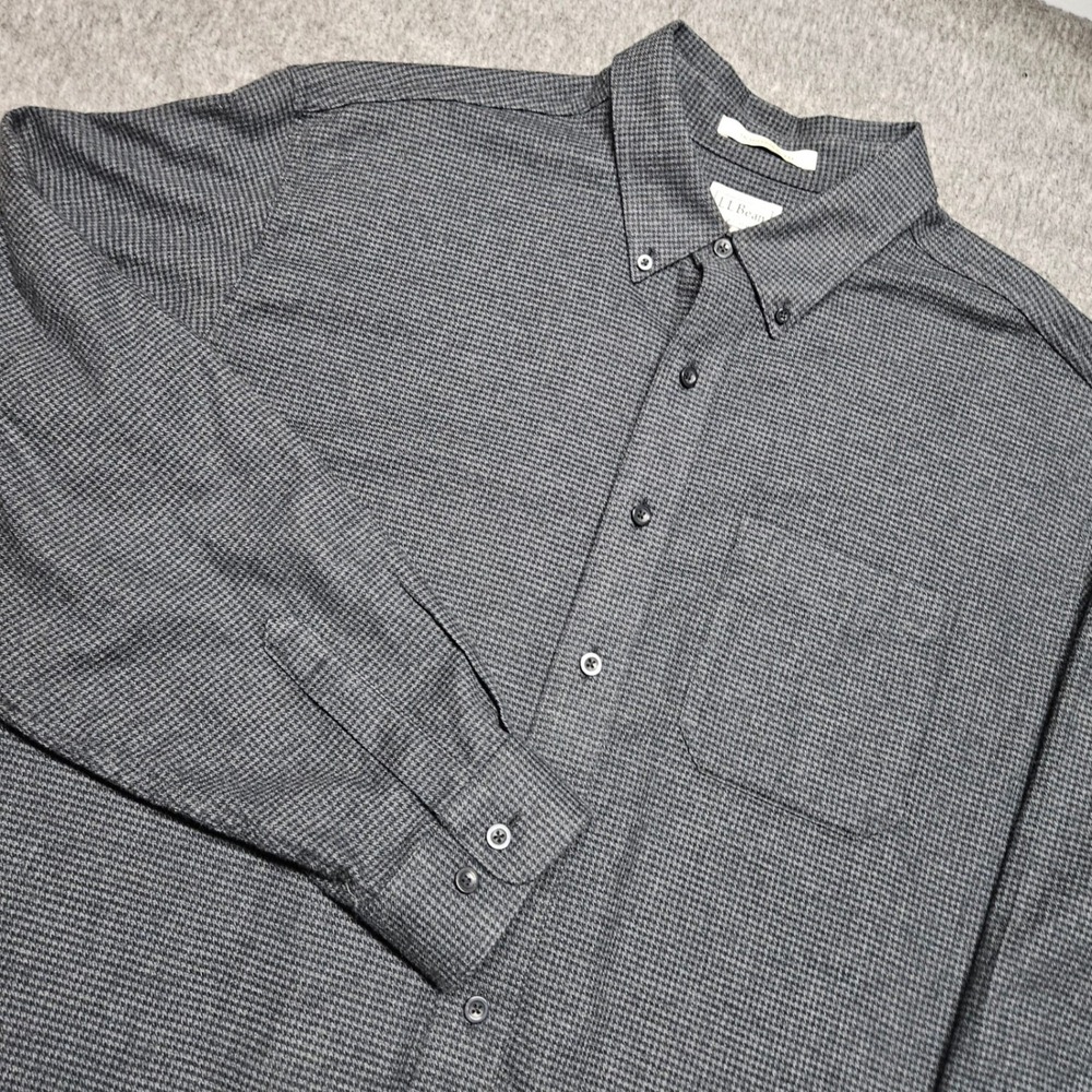 L.L. Bean Button Down Shirt Mens XL Tall Grey Houndstooth Cotton 298277